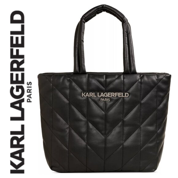 KARL LAGERFELD PARIS Black Voyage Large Quilted Tote with logo dust bag- NWT - Picture 1 of 16